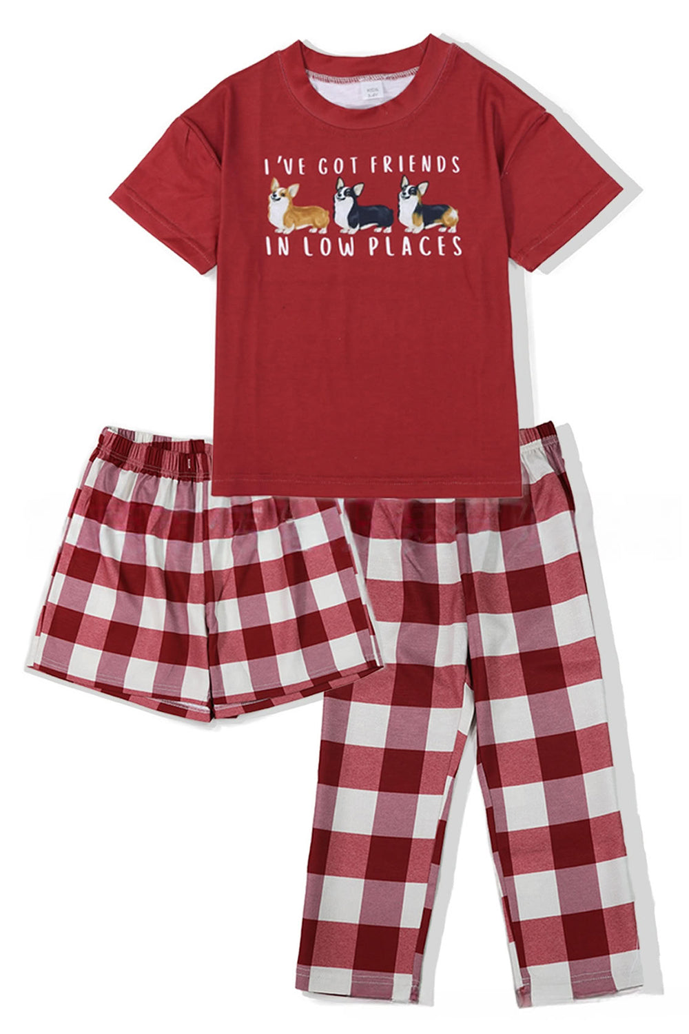 Red Dog Printed Plaid Short Sleeves Matching Family Pajamas