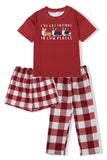Red Dog Printed Plaid Short Sleeves Matching Family Pajamas