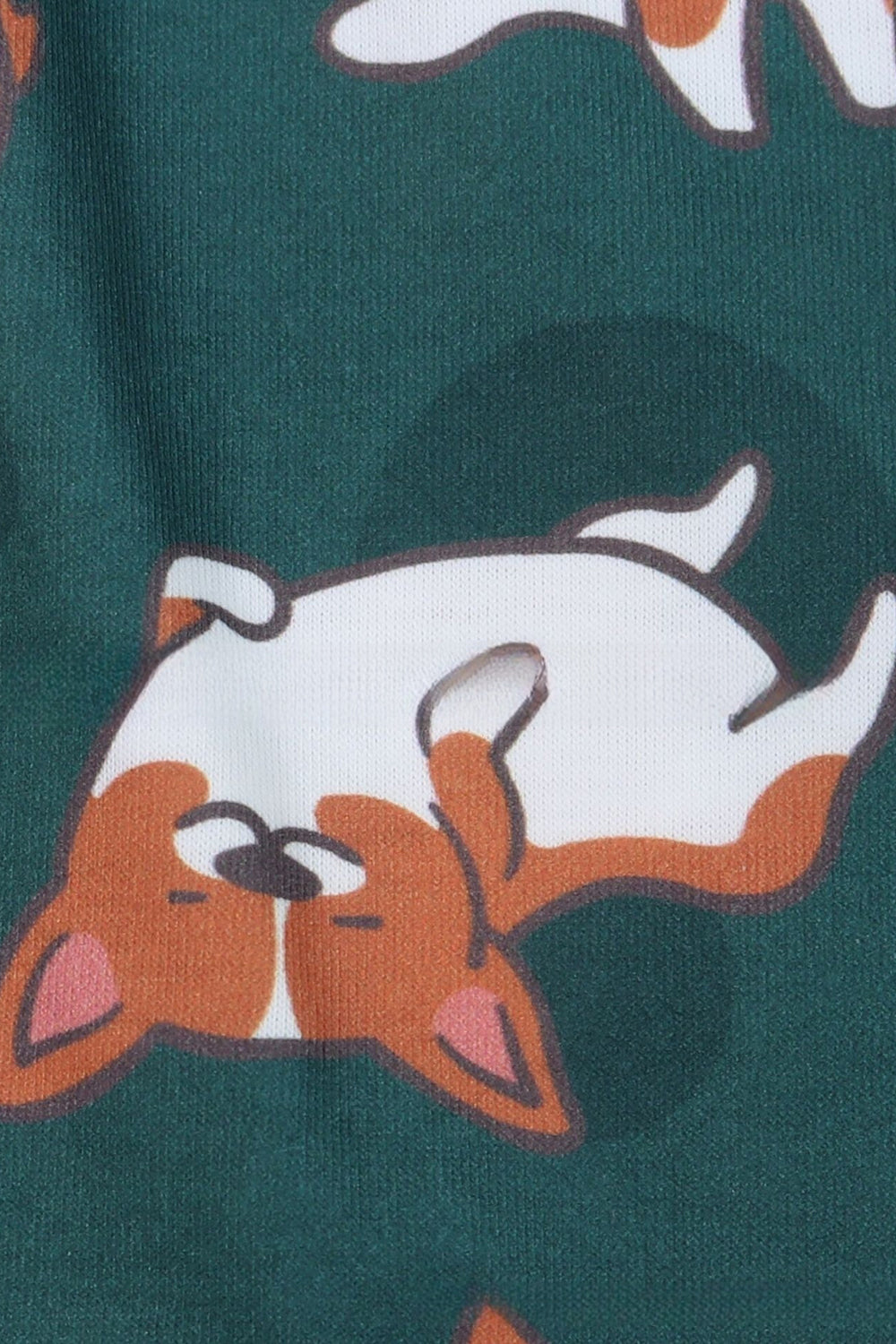 Dark Green Dog Printed Short Sleeves Matching Family Pajamas