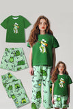 Green Frog Printed Short Sleeves Matching Family Pajamas