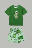 Green Frog Printed Short Sleeves Matching Family Pajamas