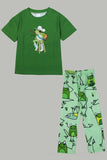 Green Frog Printed Short Sleeves Matching Family Pajamas