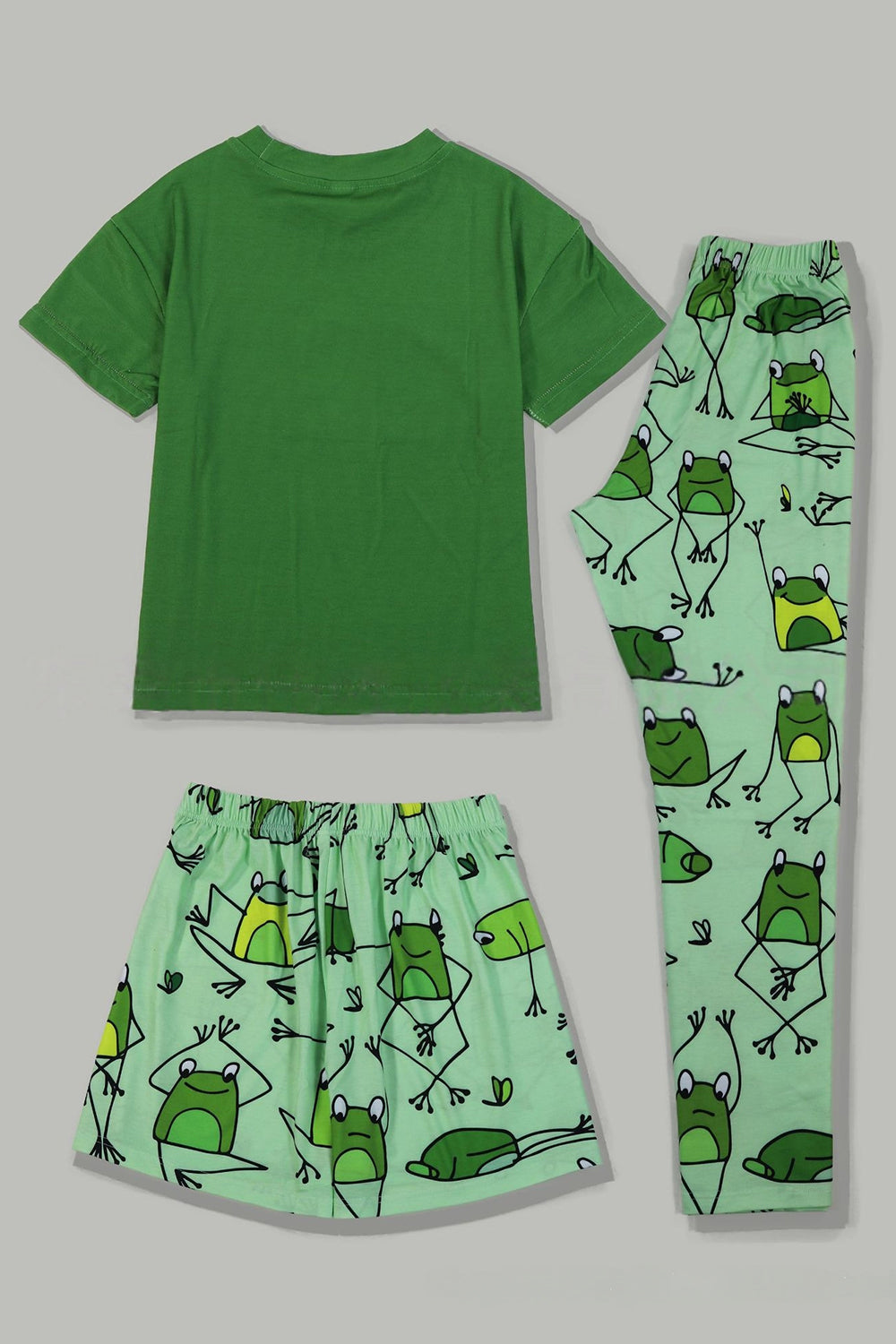 Green Frog Printed Short Sleeves Matching Family Pajamas