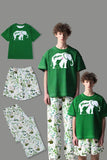 Dark Green Printed Short Sleeves Matching Family Pajamas