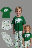 Dark Green Printed Short Sleeves Matching Family Pajamas