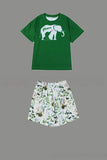 Dark Green Printed Short Sleeves Matching Family Pajamas