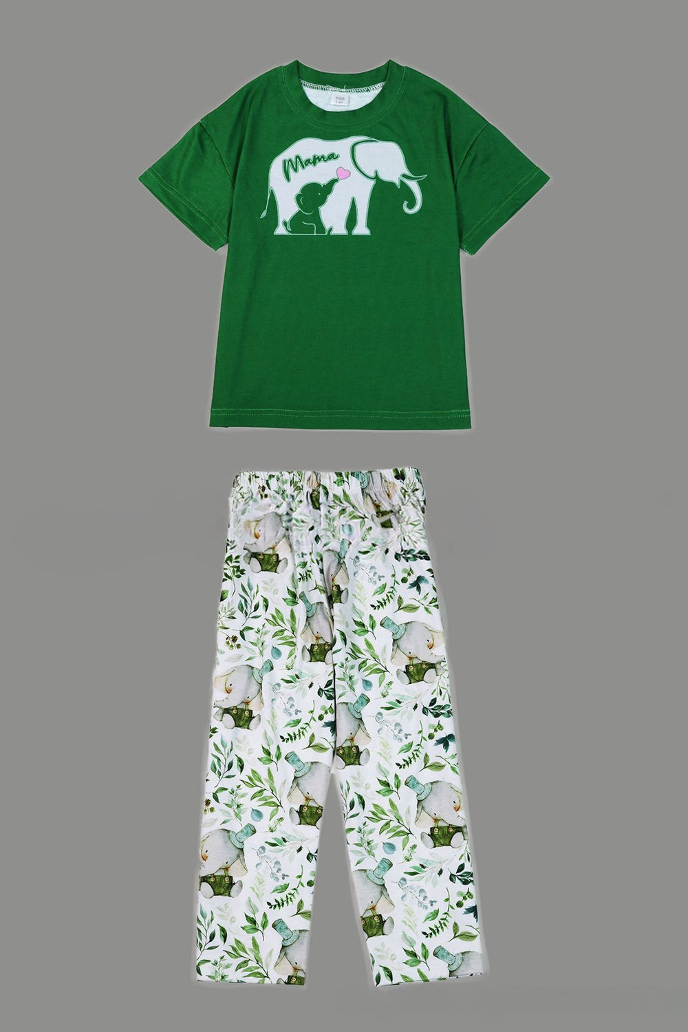 Dark Green Printed Short Sleeves Matching Family Pajamas