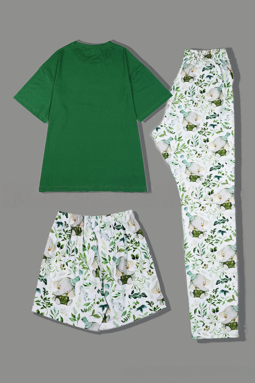 Dark Green Printed Short Sleeves Matching Family Pajamas