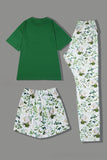 Dark Green Printed Short Sleeves Matching Family Pajamas