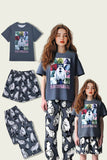 Dark Grey Animal Printed Short Sleeves Family Matching Pajamas