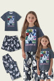 Dark Grey Animal Printed Short Sleeves Family Matching Pajamas
