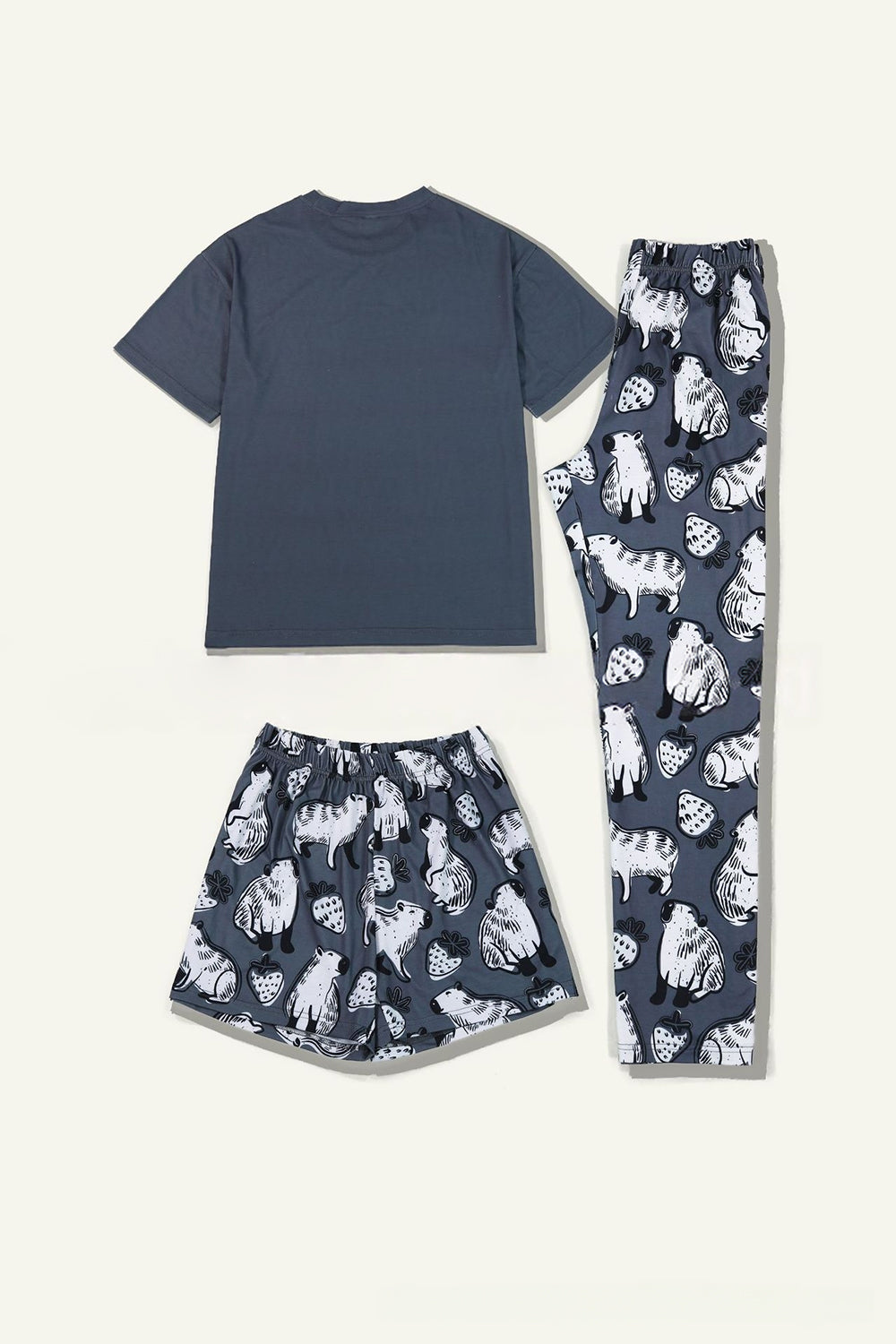 Dark Grey Animal Printed Short Sleeves Family Matching Pajamas