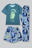 Grey Blue Luminous Printed  Short Sleeves Matching Family Pajamas