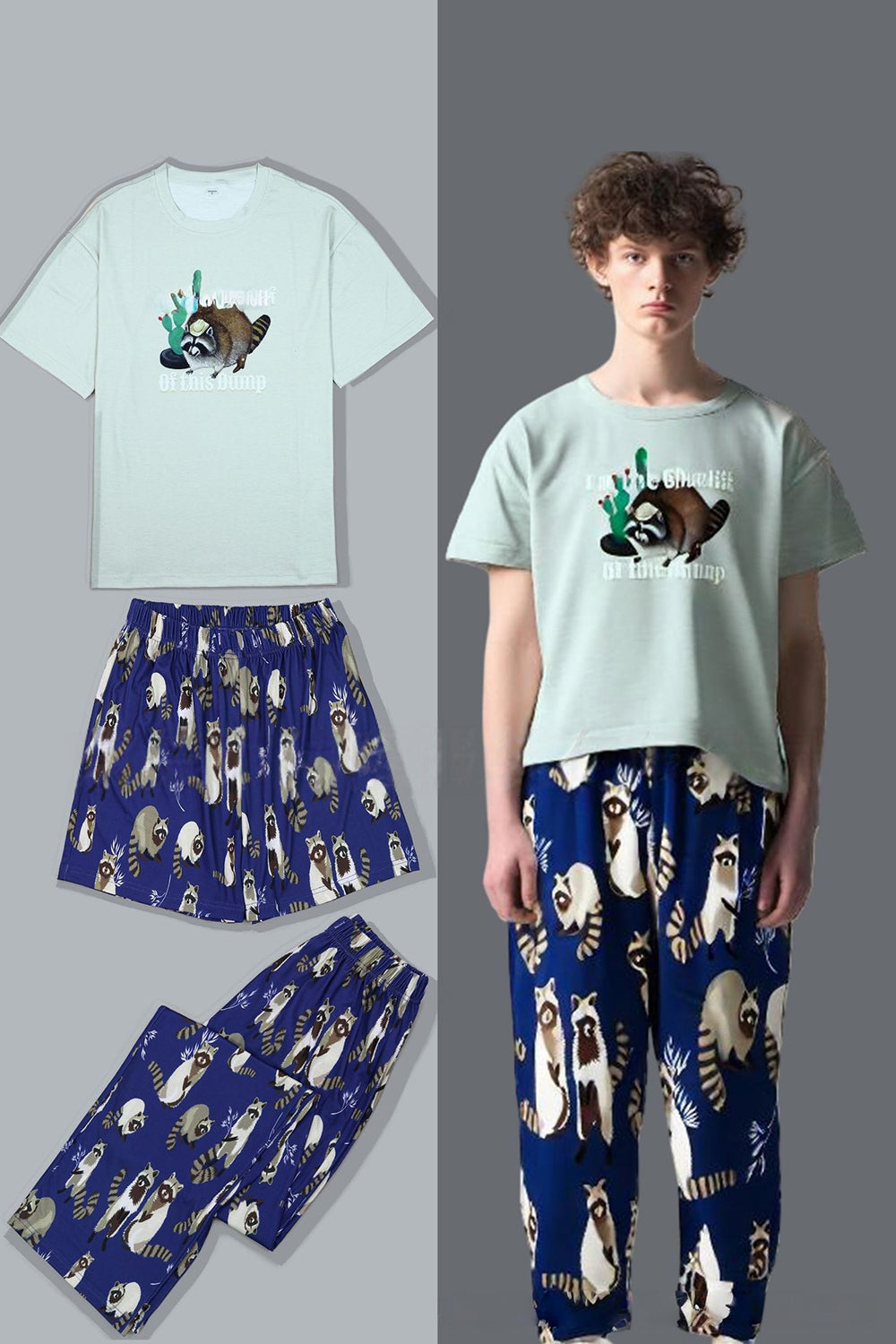 Light Green Animal Printed Short Sleeves Matching Family Pajamas