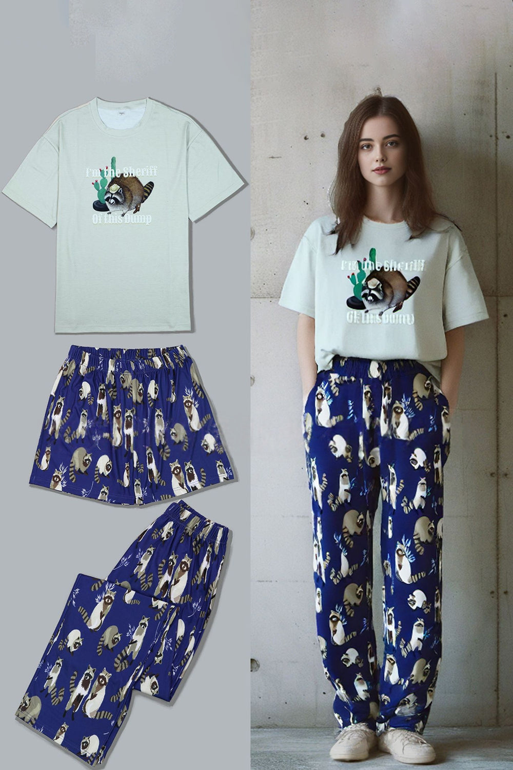 Light Green Animal Printed Short Sleeves Matching Family Pajamas