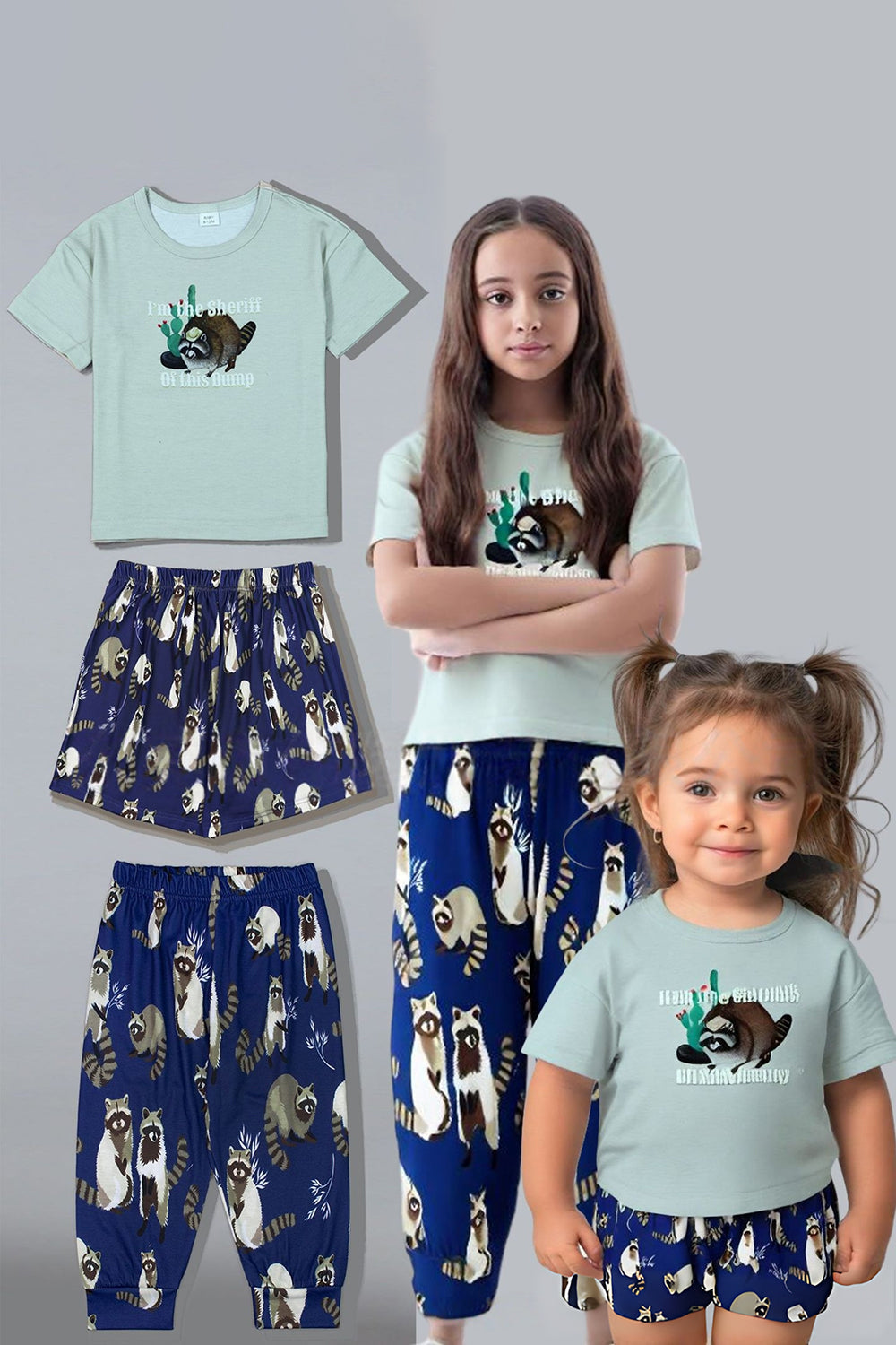Light Green Animal Printed Short Sleeves Matching Family Pajamas