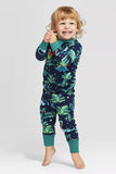 Navy Green Christmas Pattern Printed Long Sleeves Family Matching Pajamas