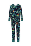 Navy Green Christmas Pattern Printed Long Sleeves Family Matching Pajamas