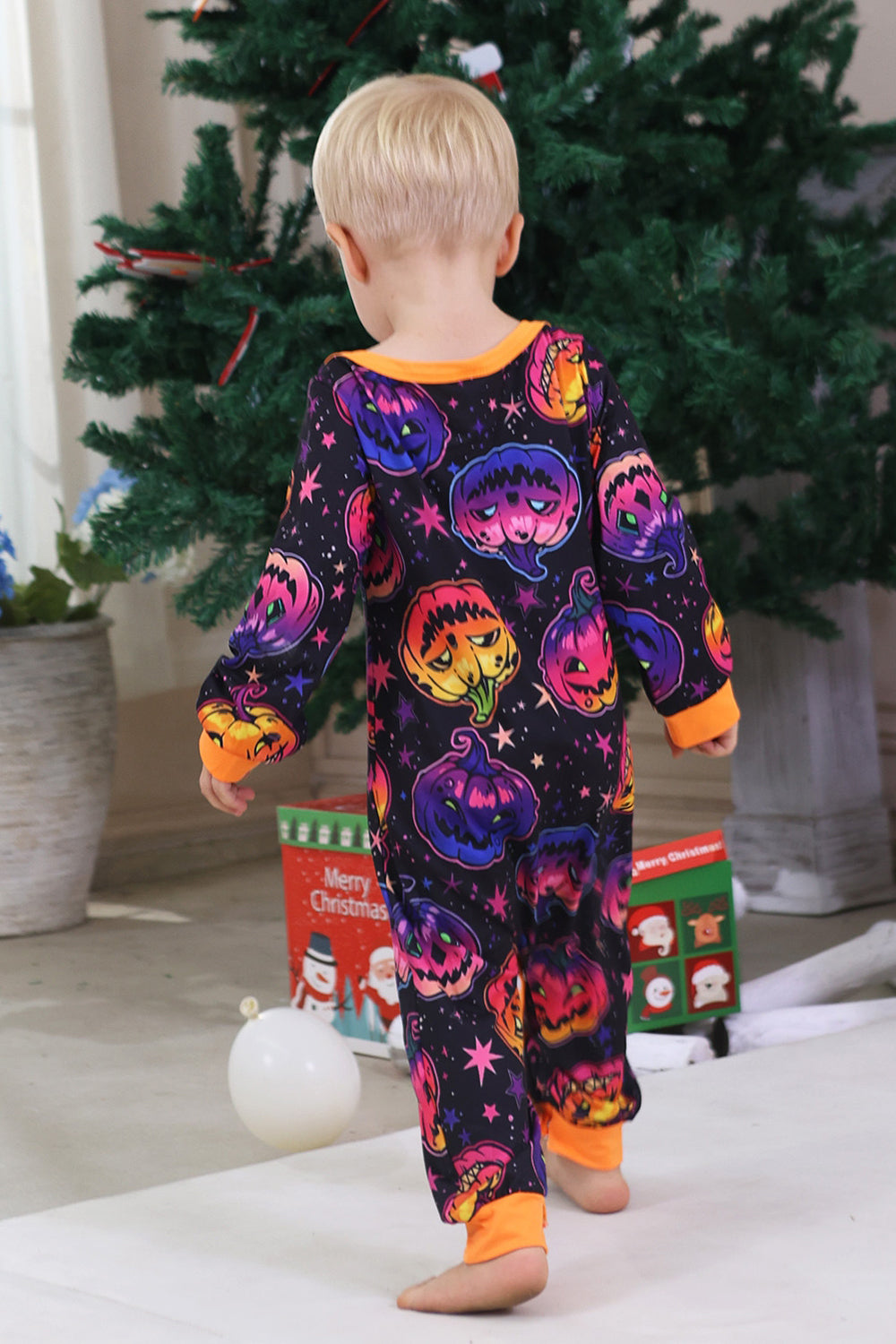 Black Ghost Pumpkin Printed Long Sleeves Halloween Family Matching Pajamas