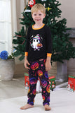 Black Ghost Pumpkin Printed Long Sleeves Halloween Family Matching Pajamas
