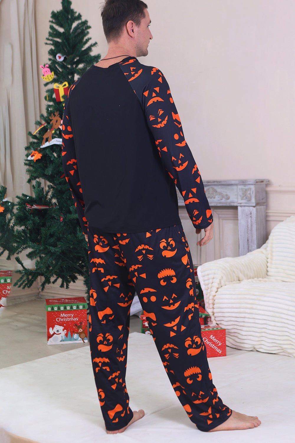 Navy Ghost Printed Long Sleeves Family Halloween Pajamas
