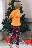 Orange Ghost Printed Long Sleeves Family Halloween Pajamas