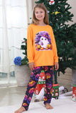 Orange Ghost Printed Long Sleeves Family Halloween Pajamas