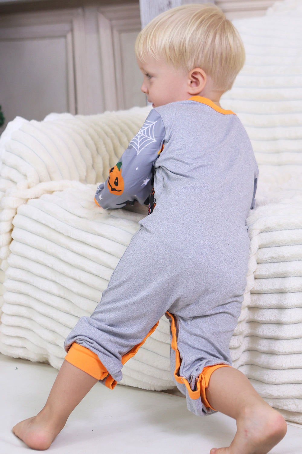 Grey Printed Long Sleeves Family Halloween Matching Pajamas