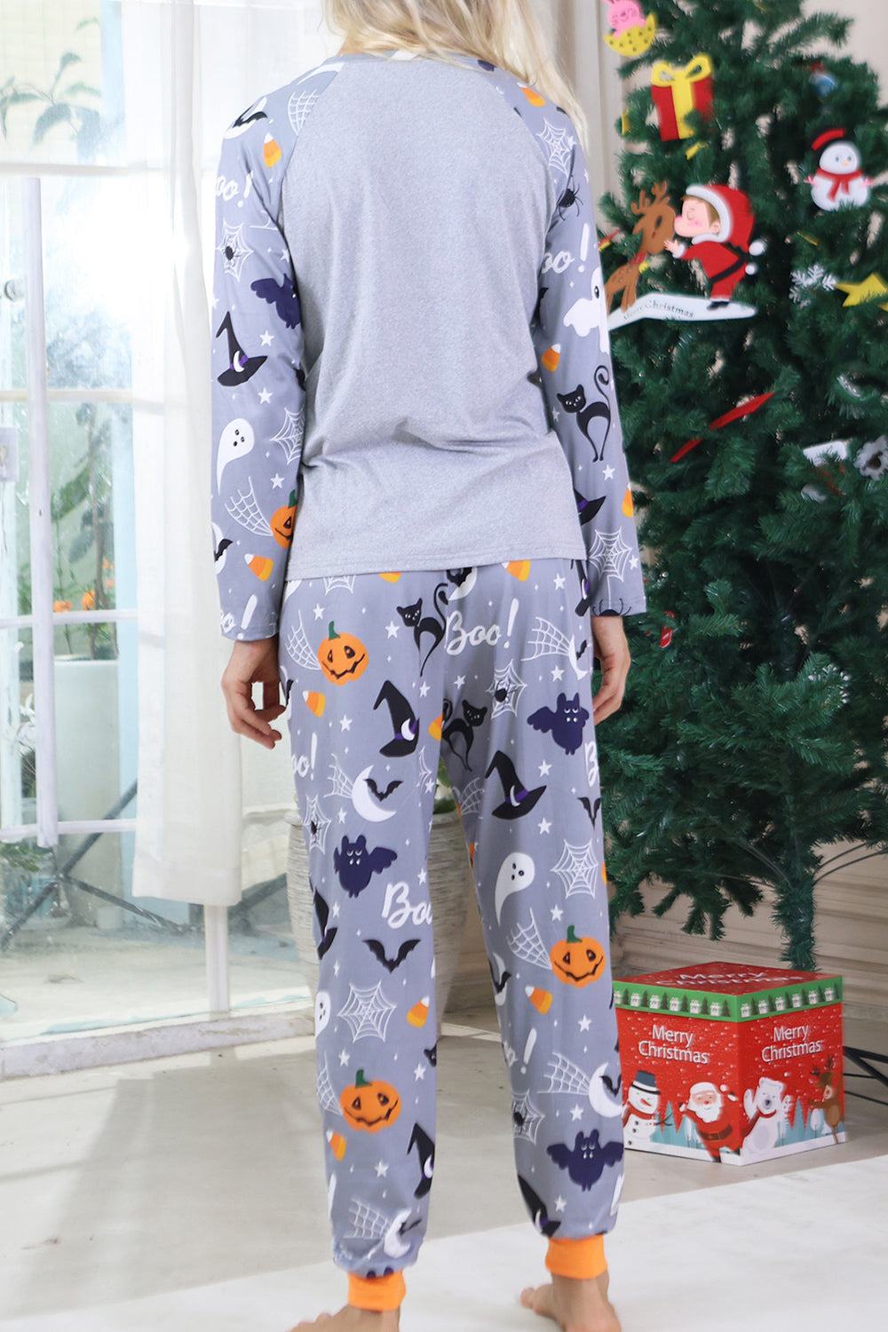 Grey Printed Long Sleeves Family Halloween Matching Pajamas