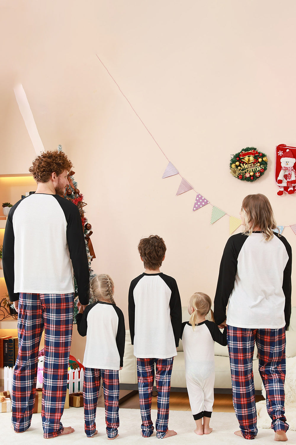 Black and White Plaid Tree Printed Christmas Family Matching Pajamas