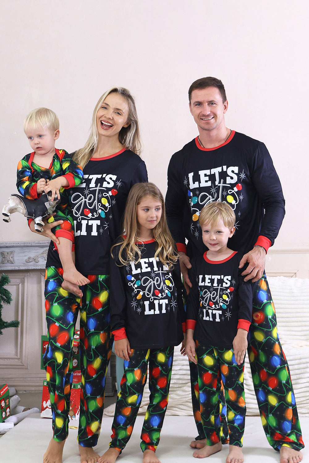 Navy Light Bulb Printed Long Sleeves Matching Family Pajamas