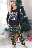 Navy Light Bulb Printed Long Sleeves Matching Family Pajamas