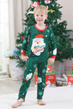 Dark Green Santa Printed Long Sleeves Christmas Family Matching Pajamas