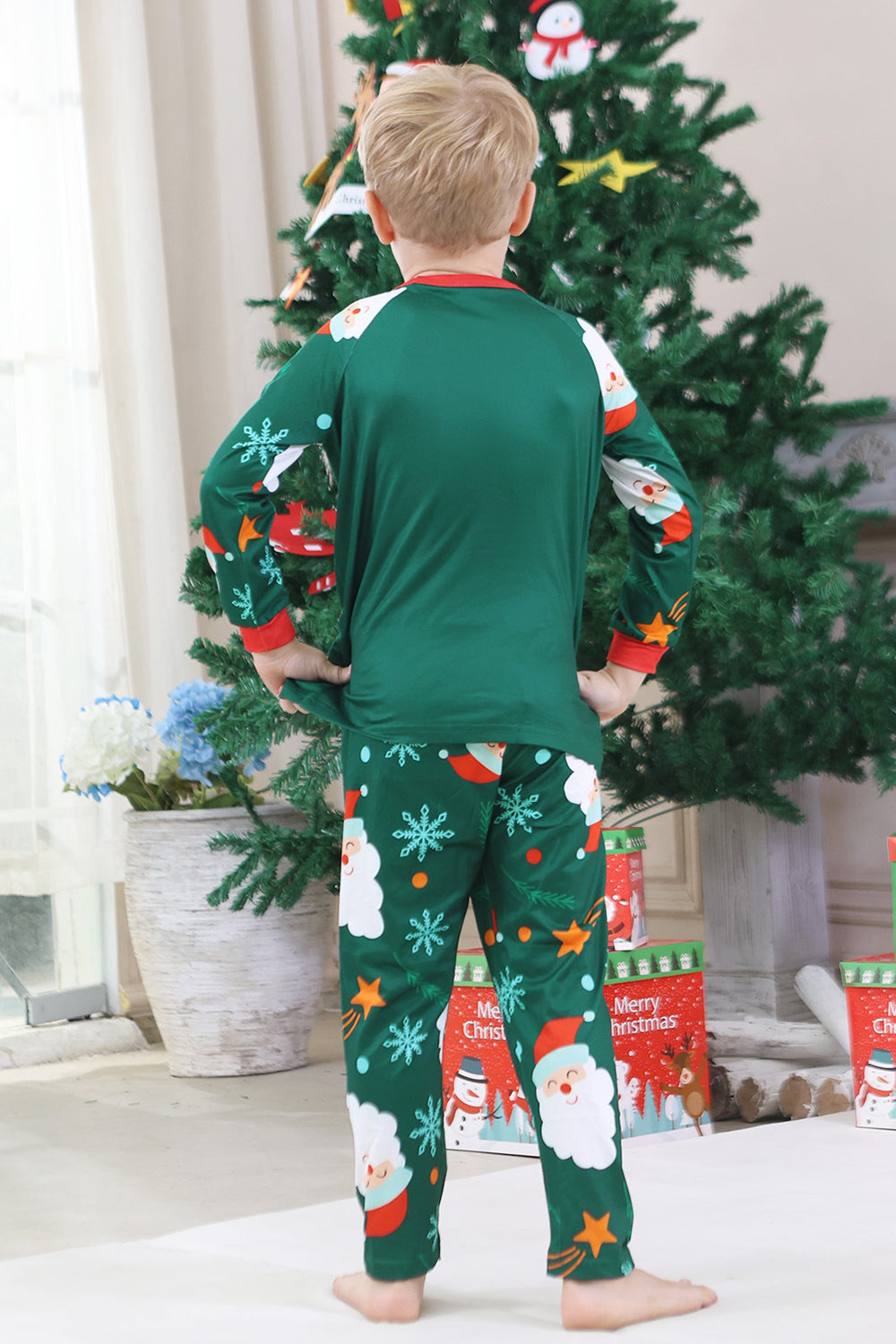 Dark Green Santa Printed Long Sleeves Christmas Family Matching Pajamas