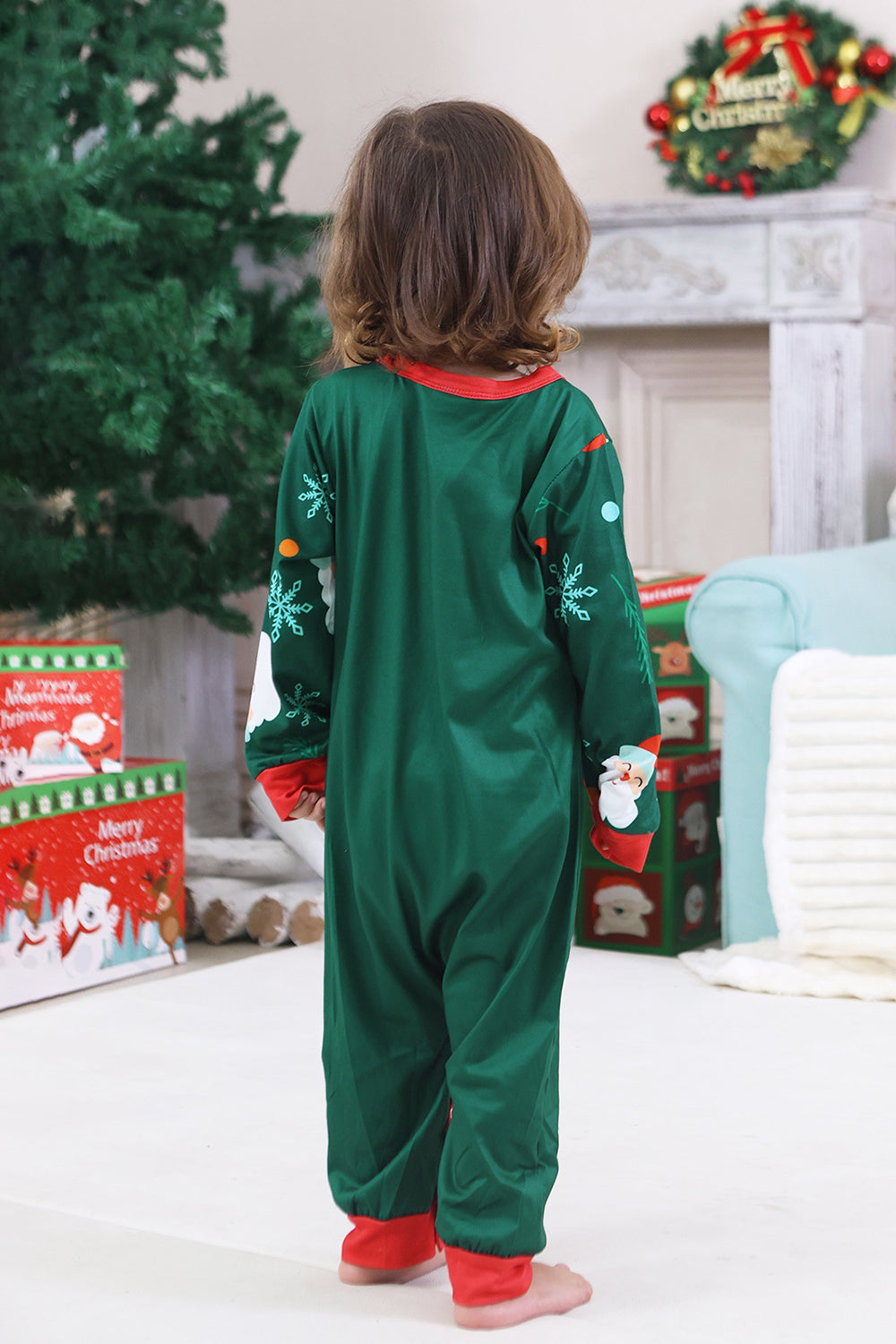 Dark Green Santa Printed Long Sleeves Christmas Family Matching Pajamas