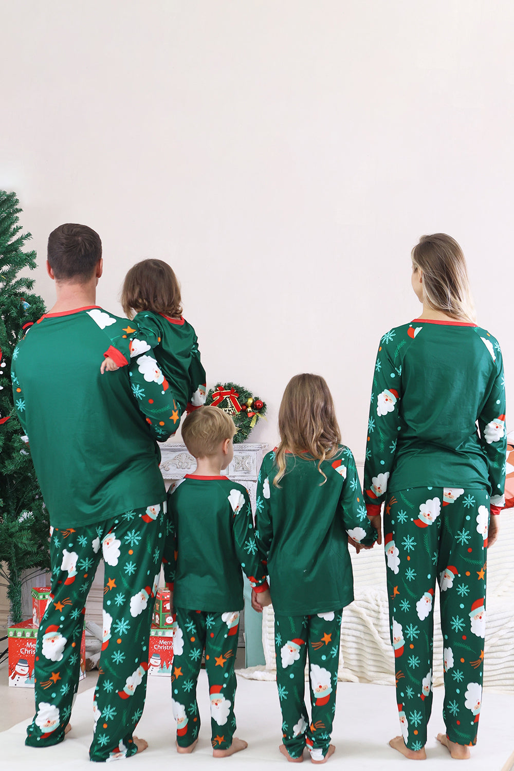 Dark Green Santa Printed Long Sleeves Christmas Family Matching Pajamas
