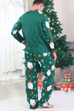 Dark Green Santa Printed Long Sleeves Christmas Family Matching Pajamas