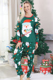 Dark Green Santa Printed Long Sleeves Christmas Family Matching Pajamas