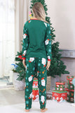 Dark Green Santa Printed Long Sleeves Christmas Family Matching Pajamas