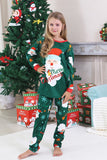 Dark Green Santa Printed Long Sleeves Christmas Family Matching Pajamas