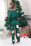 Dark Green Santa Printed Long Sleeves Christmas Family Matching Pajamas
