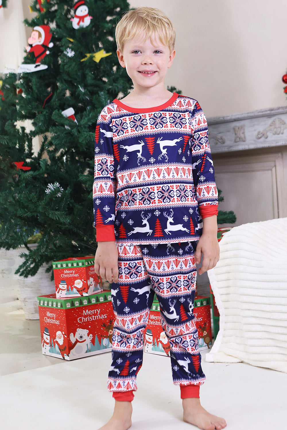 Red Winter Reindeer Printed Christmas Family Matching Pajamas