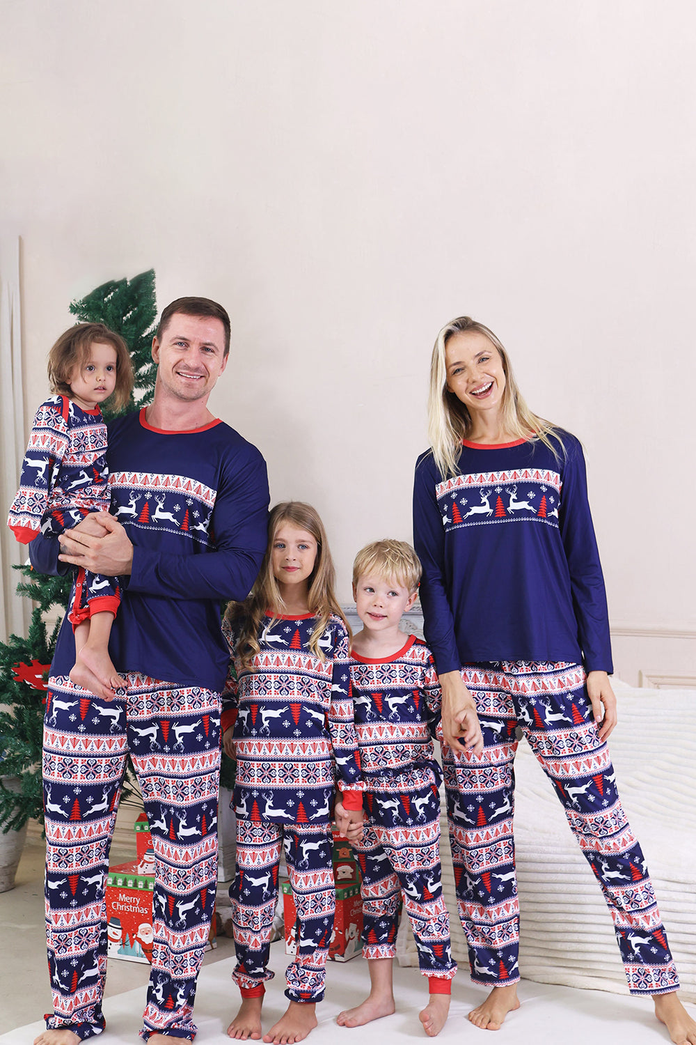 Red Winter Reindeer Printed Christmas Family Matching Pajamas