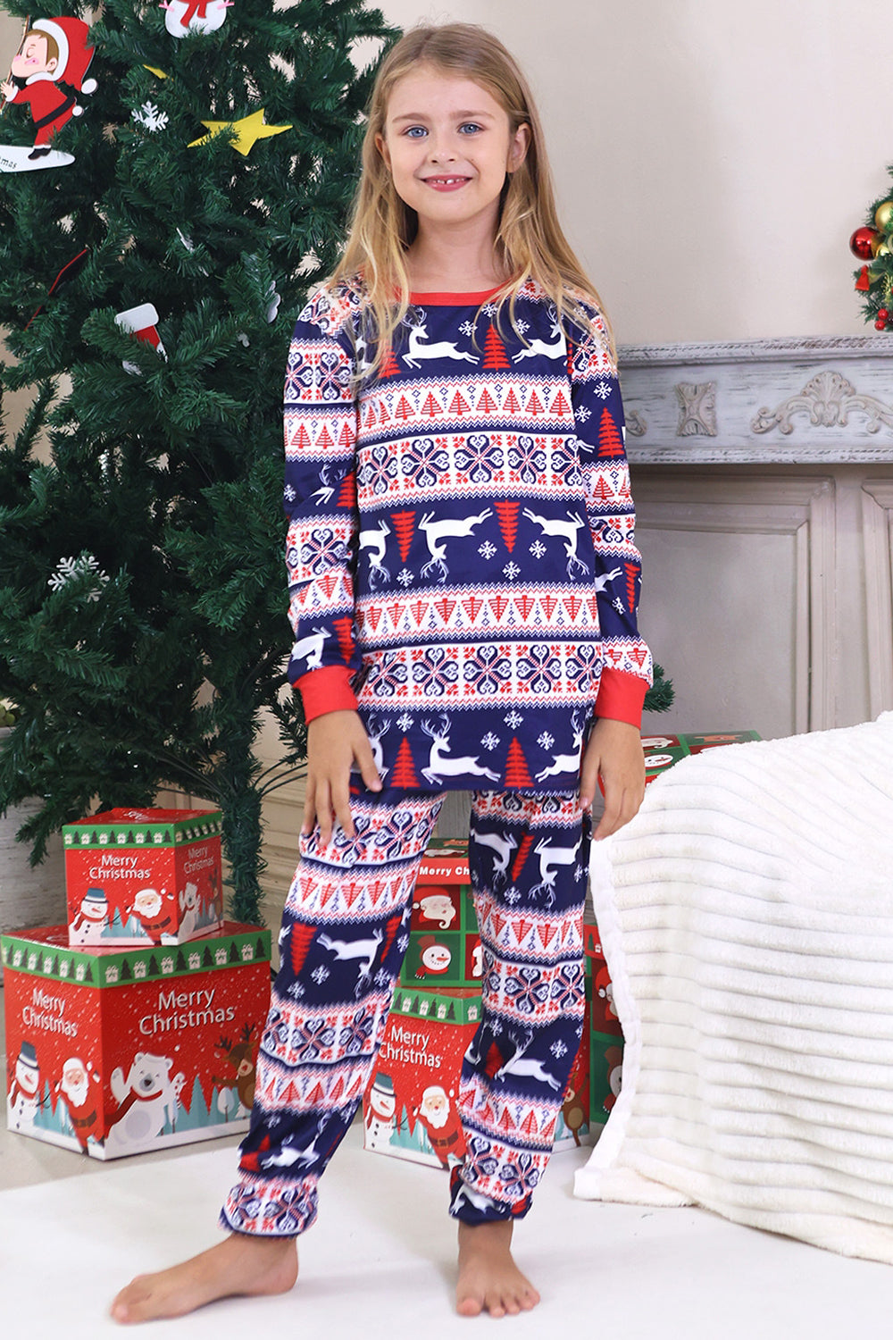 Red Winter Reindeer Printed Christmas Family Matching Pajamas