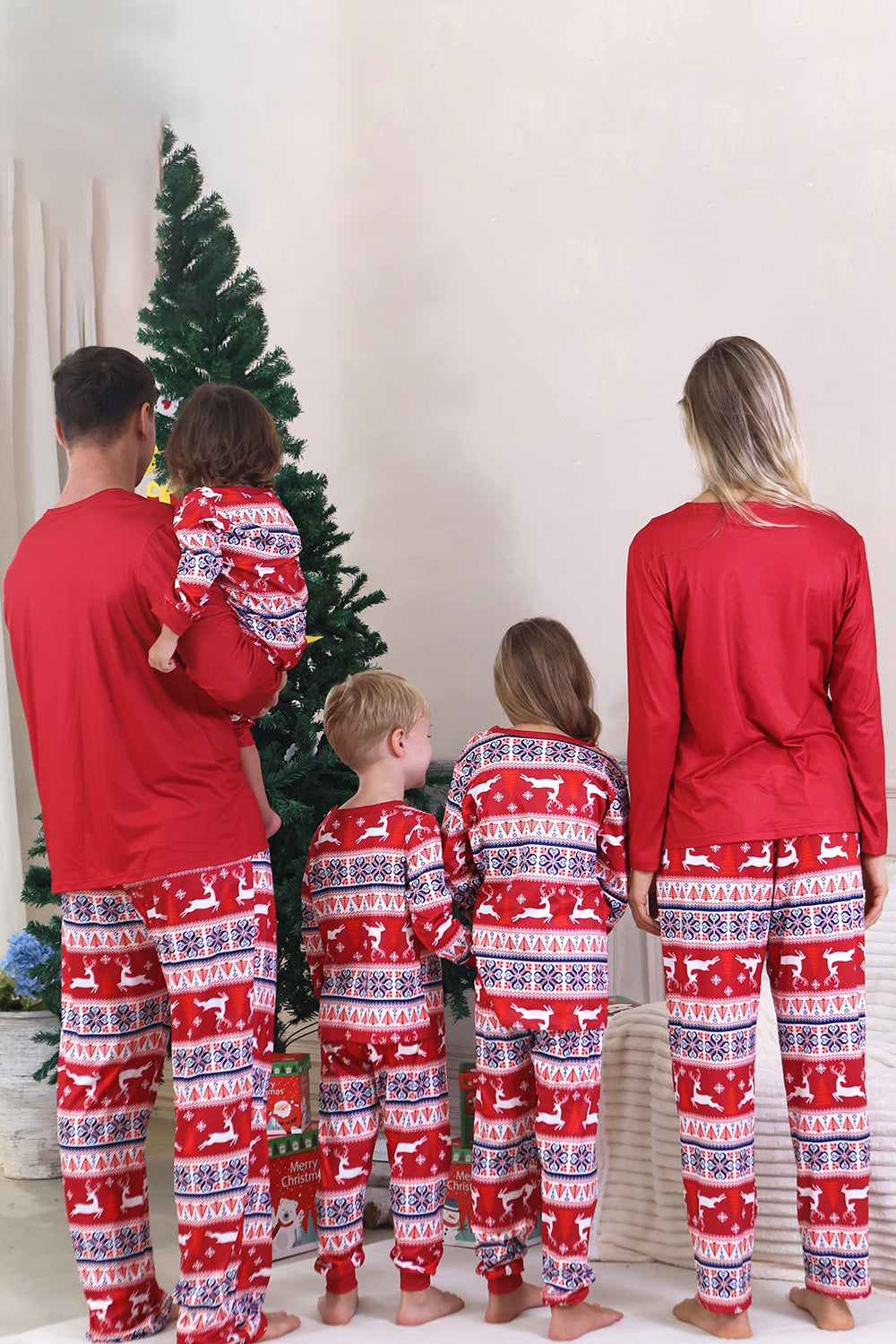 Red Winter Reindeer Printed Christmas Family Matching Pajamas