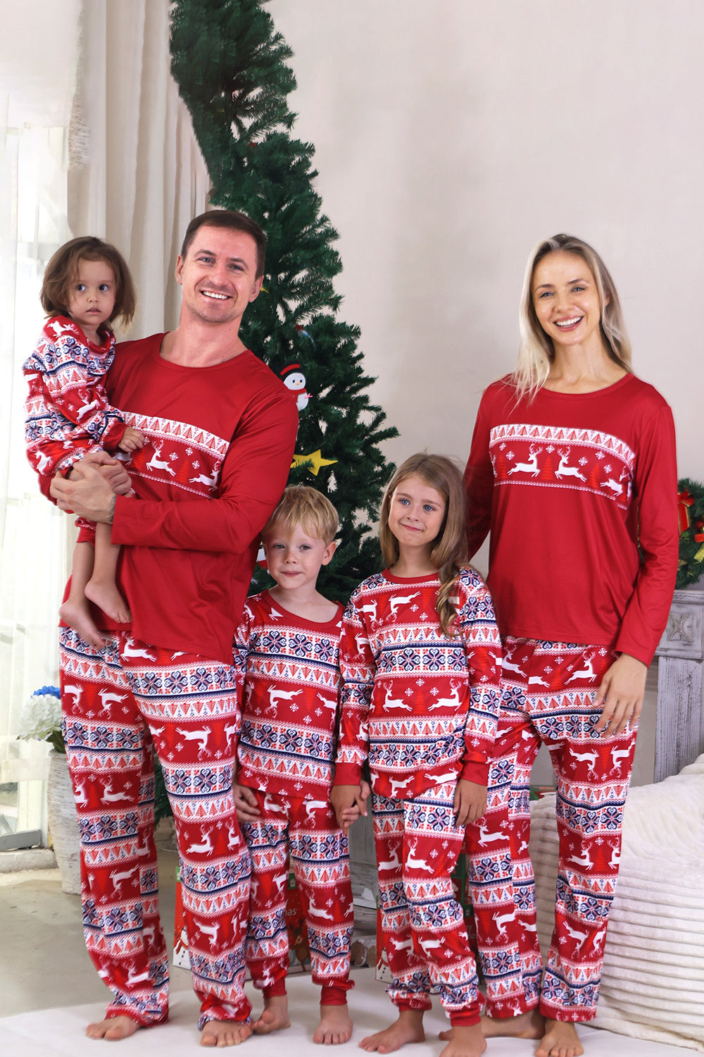 Red Winter Reindeer Printed Christmas Family Matching Pajamas