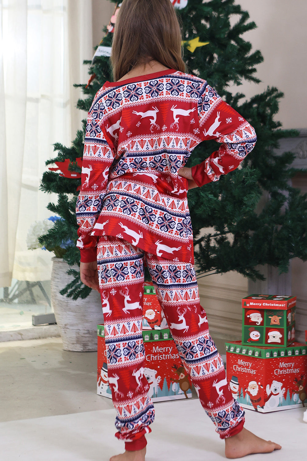 Red Winter Reindeer Printed Christmas Family Matching Pajamas