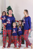 Royal Blue Reindeer Printed Plaid Christmas Matching Family Pajamas