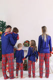 Royal Blue Reindeer Printed Plaid Christmas Matching Family Pajamas