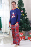 Royal Blue Reindeer Printed Plaid Christmas Matching Family Pajamas